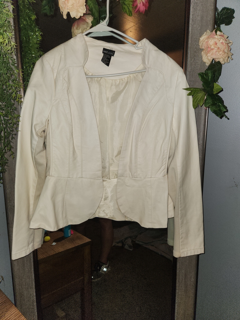 Mossimo Supply Co. Cream Peplum Faux-Leather Blazer